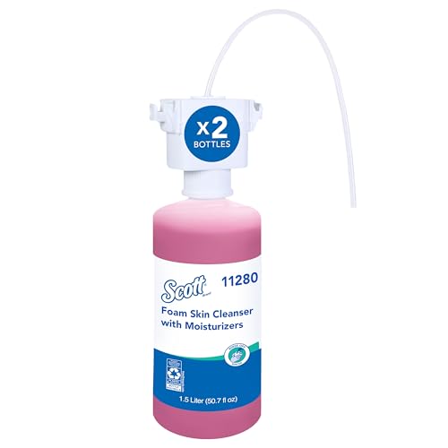 Scott Professional Foam Hand Soap with Moisturizers (11280), 1.5 L, Foaming, Pink, Floral Scent, Under-Counter Refills for Kimberly-Clark Professional Top Mounted Dispensers (2 Bottles)