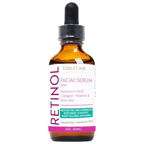 Retinol Serum for Face w/Hydrating Hyaluronic Acid, Collagen, Vitamin E and Aloe vera. Anti-Aging Facial Serum, Tighten Lift Hydrate & Plump All Skin Types, Reduce Fine Line & Wrinkles 2 Fl Oz
