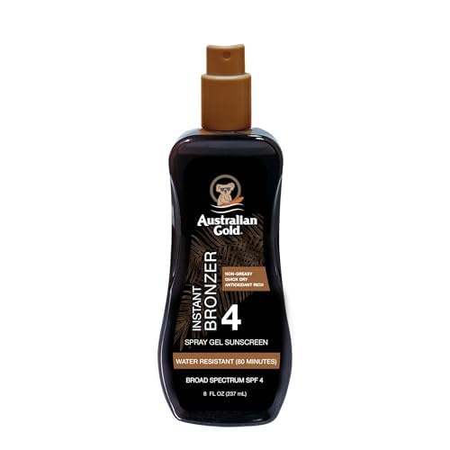 Australian Gold Spray Gel Sunscreen with Instant Bronzer SPF - 4, 8 Ounce | Moisturize & Hydrate Skin | Broad Spectrum | Water Resistant | Non-Greasy | Oxybenzone Free | Cruelty Free