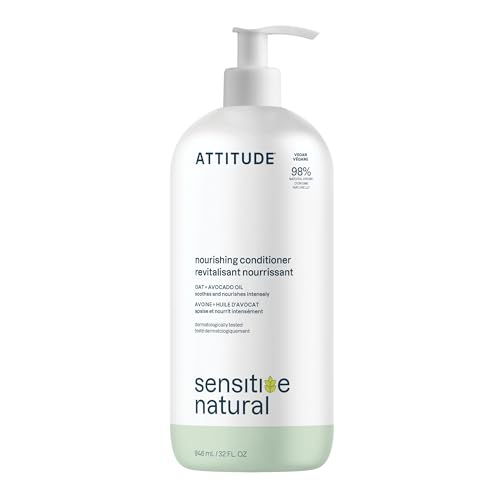 ATTITUDE Nourishing Hair Conditioner for Sensitive Dry Scalp, Dry and Damaged Hair, Soothing Oat, Naturally Dervied Ingredients, Dermatologically Tested, Vegan Detangler, 32 Fl Oz