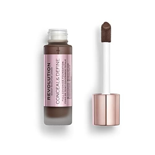Makeup Revolution Conceal and Define Foundation, Full Coverage & Matte Finish, F15 for Dark Skin Tones, Vegan & Cruelty-Free, 0.7 Fl Oz