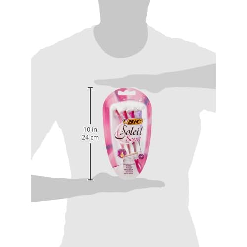 BIC Soleil Scent 3-Blade Lady Razor with Lubricating Strip for a Smooth shave and Easy Grip Handle, Pack of 4