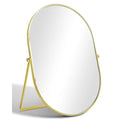 Vanity Desk Table Mirror, Adjustable Rotation Oval Tabletop Standing Makeup Mirror with Metal Framed for Living Room, Bedroom, Bathroom, Gold