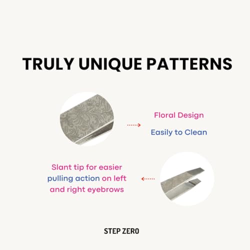 Eyebrow Tweezers with Patterns- Slant Tip Tweezers | BRAND: STEP ZERO (Floral) Eyebrow Tweezers with Patterns- Slant Tip | Tweezers for women | Tweezers for men | Tweezers for fine hair