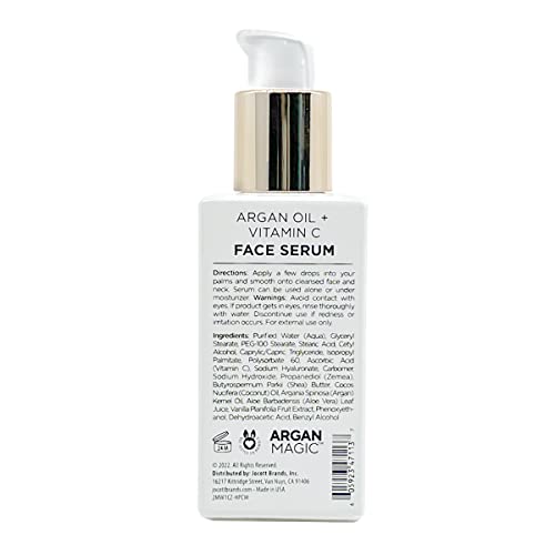 Argan Magic Brighten Face Serum with Vitamin C & Argan Oil - Hydrating & Brightening Formula | Reduce Dark Spots, Fine Lines, & Wrinkles (2 oz)