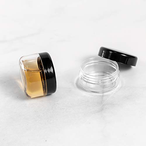 ZEJIA 5 Gram Sample Containers with Lids, 200PCS Mini Makeup Containers, Empty Plastic Travel Cosmetic Containers with Labels
