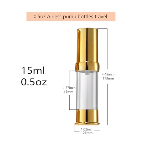 Gold 15ML 0.5 oz Airless pump bottle Toiletries Travel Size containers airport essentials Dispenser with Box Reusable mini lotion plastic travel bottles 4 Packs