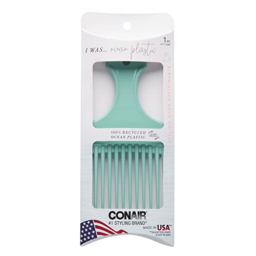 Conair Earth-Friendly Planet Upcycled Toothed Hair Pick Comb, Mint Green