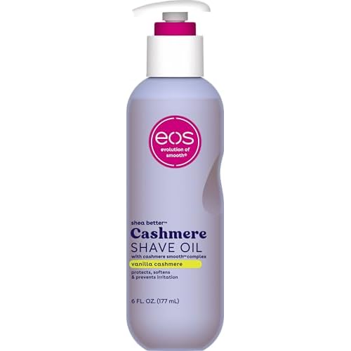 eos Cashmere Shave Oil ? Vanilla Cashmere, Moisturizing Shave Oil with Shea Butter & Glycerin, Helps Prevents Irritation & Razor Burn, Vegan, 6 fl oz