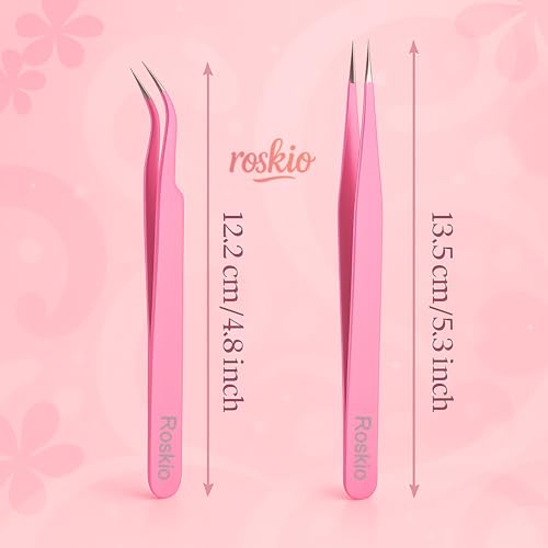 Nail Tweezer, 2pcs Stainless Steel Straight & Curved Nail Art Tweezers for Stickers, Rhinestone, Eyelash Extension, Nail Stickers, Cuticle, Rhinestone Picker Tool