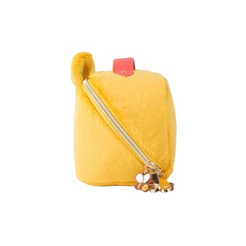 Impressions Vanity Winnie The Pooh Unfold Travel Makeup Bag with Embroidered Face Details, Middle Zipper Divider and Lined Interior, Gold Hardware Makeup Organizer, Travel Bag with Leather Top Handle