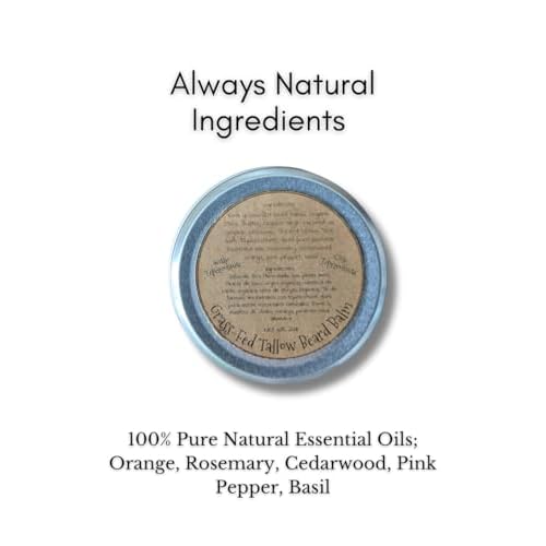 Ancient Releaf Grass-fed Beef Tallow Beard Balm, All-Natural, with Tepezcohuite, Mustache and Beard, Hydrating, Softening, 2oz. Tin, Scent: Rosemary, Cedarwood, Orange