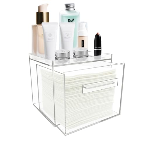 Disposable Facial Towel Holder, Acrylic Container Compatible with Clean Skin Club Towel XL, Clear Storage Box for Bathroom and Vanity Countertop