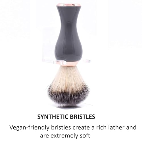 Parker Premium Synthetic Bristle Shaving Brush with Stand - Super Soft Bristles for Sensitive Skin - Deluxe Gray and Rose Gold Handle - Shaving Brush for Men & Women