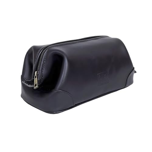 HLC Leather Toiletry Bag for Men Best Gift Premium Genuine Dopp Kit Shaving Kit Organizer Travel Kit Pouch Bag 10 inch Size (Black)