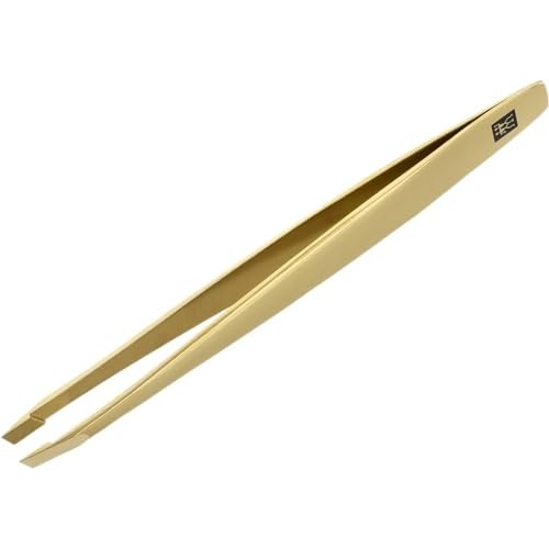 ZWILLING Tweezer Slanted (plucking eyebrows, removing splinters, hand finished, roughened tips, hypoallergenic), Premium, Gold, 3.5 inch
