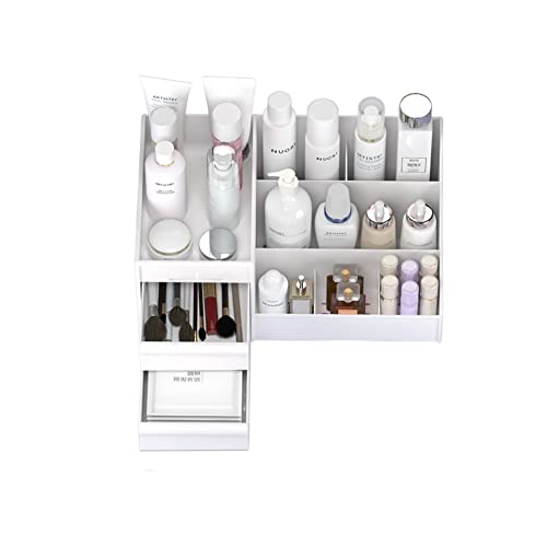 Jilukibo Large Capacity Makeup Organizer for Bathroom Bedroom, Cosmetic Storage Box with Drawers, Desktop Makeup Container for Jewelry Lipstick Skin Care (White)