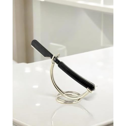 Parker Director Black Non-Folding Straight Barber Razor ? Japanese-Style Razor with Stainless Steel Arm, Blade Protector Cap & Ergonomic Non-Slip Handle ? Ideal for Professionals - 5 Blades Included