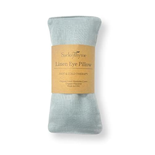 Sacksy Thyme Organic Linen Eye Pillow - Lavender & Flaxseed for Relaxation, Yoga, Stress Relief - Microwavable Heating Pad & Cool Compress - Made in USA - Gifts for Meditation