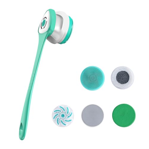 Electric Bath Scrubber, Silicone Body Scrubber, Multifunction Electric Silicone Shower Brush with Massage and Long Handle, Body Cleaning and Massage Scrubber with 3 Gear Speeds