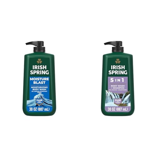Irish Spring Moisture Blast Body Wash, 30 Oz Pump & 5 in 1 Body Wash for Men, Men's Body Wash, Smell Fresh and Clean for 24 Hours