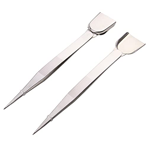 2 Pieces Stainless Steel Tweezers with Shovel Stainless Steel Handy Tweezer with Shovel Diamond Gem Tweezers Jewelry Tweezers with Scoop Gems Pick Up Beads Tools for Beads Gems Diamond