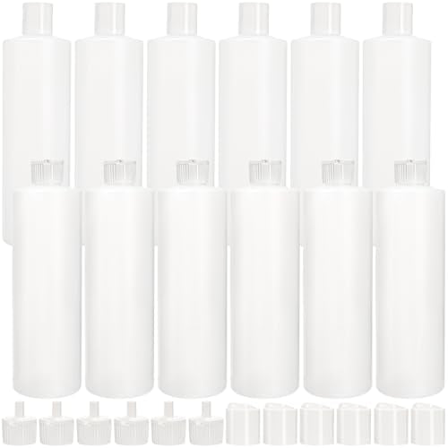 Bekith 12 Pack 16oz Plastic Squeeze Bottle with 24 Caps in 2 Styles, Refillable Plastic Bottles for Shampoo, Lotions, Liquid Body Wash, Sauce, BPA Free