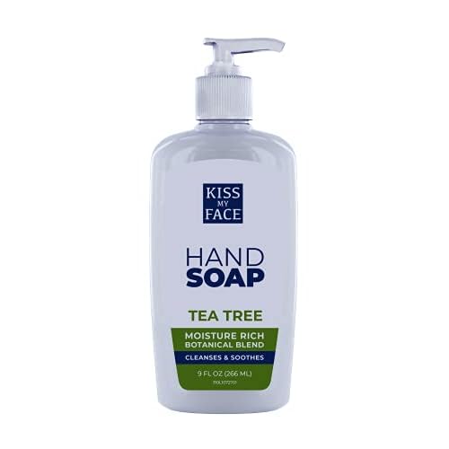 Kiss My Face Tea Tree Hand Soap - Purify Your Skin - With Added Antioxidant Support - Easy To Use Hand Soap Pump - Refreshing Tea Tree Scent - Cruelty Free Vegan Soap - 9 fl oz Bottle
