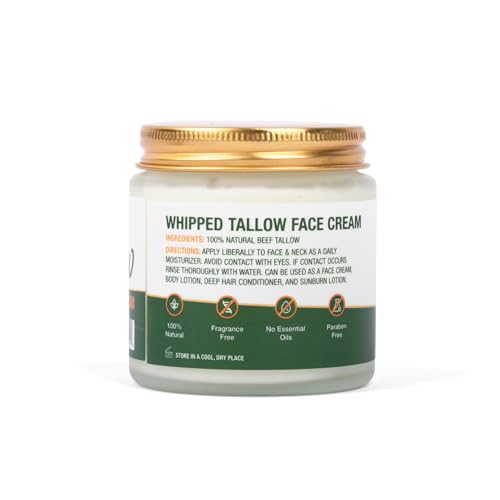 Grass Fed Beef Tallow Moisturizer for Skin - Hydrating All Natural Skincare Face & Body - Unscented & Fragrance-Free