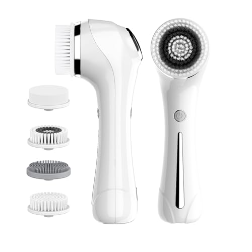 Facial Cleansing Brush, Electric Facial Brush with 4 Different Brush Heads for Deep Cleansing, Gentle Exfoliating, Removing Blackhead and Massaging£¨White£©