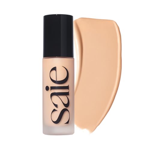 Saie Glowy Super Skin Tint Liquid Foundation - Weightless + Dewy Foundation with Lightweight Medium Coverage - Hydrating Face Makeup + Skin Care Serum Hybrid with Hyaluronic Acid - Shade 9 (1.01 oz)
