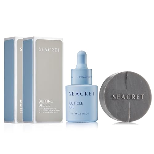 SEACRET Minerals From the Dead Sea Luxury Hand and Nail Care Spa Bundle - Mud Bar Soap (4.4 oz), Cuticle Oil (20 mL), Nail Buffing Block (Pack of 2) - 3-Piece Set