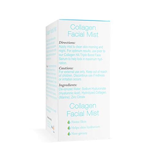 Hyaluronic Acid Collagen Facial Mist?Moisturizer Spray, Non-greasy Hydrating Primer & Makeup Setting Spray ? Dye, Fragrance, & Cruelty-Free (2 oz)