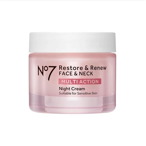 No7 Restore & Renew Multi Action Face & Neck Night Cream - Collagen Peptide Anti Aging Face Cream - Hydrating Hyaluronic Acid + Skin Firming Fragrance Free Night Cream (50ml)