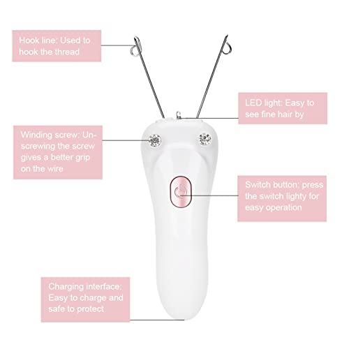 Threading Hair Removal, Hair Removal Device, Electric Threading Epilator USB Hair Remover for & Body Hair Removal with Cotton Thread Roll (Pinks)