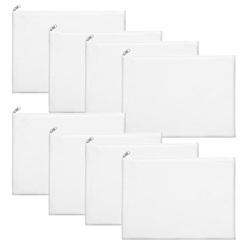 8 Pcs Canvas Zipper Pouch, 12x9'' Large Cosmetic Bags With Zipper, White, Multi-Purpose Travel Toiletry Makeup Bag
