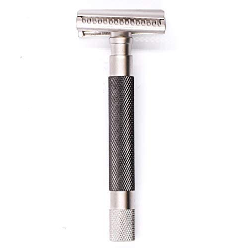 Parker Semi-Slant Safety Razor ? Graphite Finish | Close Shaving Double Edge Razor for Sensitive Skin & Coarse Hair | Slanted Precision Head + 5 Platinum DE Blades | Iconic Brand