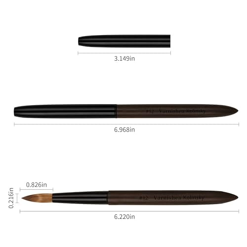 100% Pure Kolinsky Hair Acrylic Nail Brush Ebony Wood Handle Professional Manicure Brushes for Powder Nail Acrylic Application - Salon & DIY Nail Art Essentials - Size 12, 1.0 Count