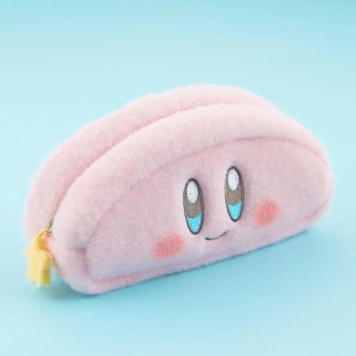 Kirby Fluffy Cosmetic Case (Smile) ? 7.5-Inch Soft Plush Makeup Pouch with Zipper and Star Charm