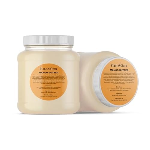 Plant Guru Raw Mango Butter 3 lbs. Bulk Jar - 100% Pure Natural Unrefined - Great for Skin, and Hair Growth. DIY Soap Making, Body Butters, Lotions and Creams.