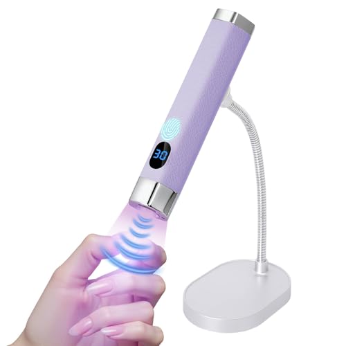 Mini UV Nail Lamp, Portable Flash Cure Light with Upgraded Magnetic Stand & Smart Sensor - Rechargeable Nail Dryer Fast Curing Gel Nails at Salon,Home & Travel (Purple)