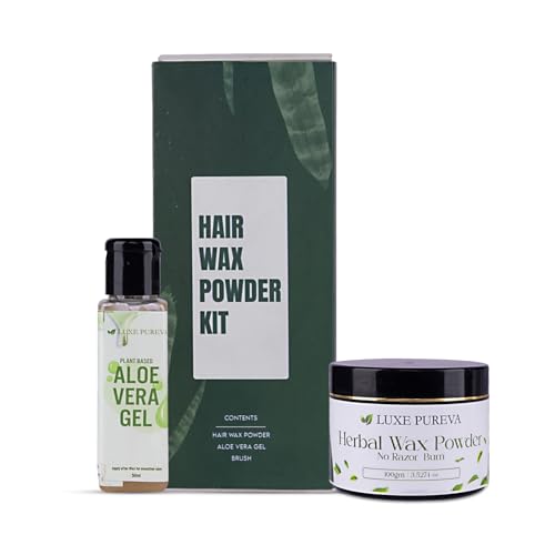 LuxePureva Herbal Hair Removal Kit (Herbal Wax Powder-3.52oz with Applicator Brush and Aloe Vera Gel 50ml)