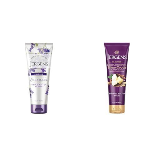 Jergens Lavender Body Butter Body and Hand Lotion, Moisturizer for Women, 7 Fl Oz (Pack of 1) & Shea + Cocoa Butter Body Lotion for Dry Skin, Deep Conditioning Moisturizer