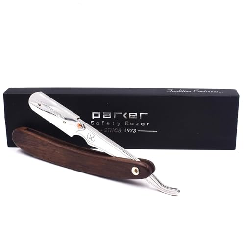 Parker SRDW Professional Shavette Razor ? Walnut Wood Handle, Stainless Steel Arm & Clip Lock System for Secure Blade Fit, 5 Blades Included