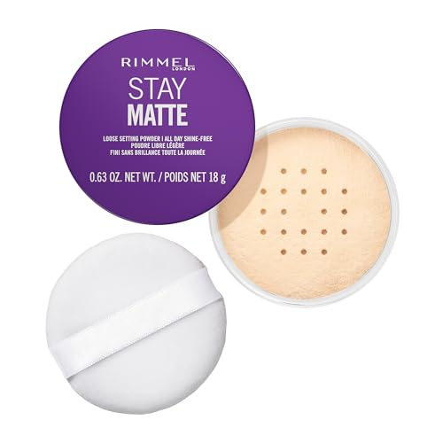 Rimmel Stay Matte Loose Powder, 001 Transparent, Face Loose Powder, Talc-free, Vegan, Lightweight, Soft Focus Effect, Soft Luxurious Applicator Puff?¢æ?, 0.63oz