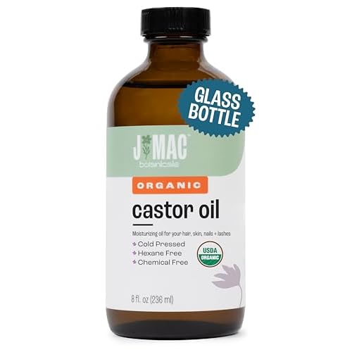 J MAC BOTANICALS, Organic Castor Oil Cold Pressed (Glass Bottle, 8 oz) pure unrefined, hexane free for face, skin, eyelashes, pack wraps, pads