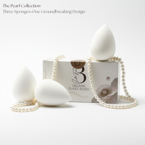 Pearl Beauty Sponge - Plant-Based, Eco-Friendly, Cruelty-Free, Dye-Free & Latex-Free Blender, Biodegradable & Natural Makeup Sponge, Makeup Blender, Perfect for Liquid & Powder (3 Count)