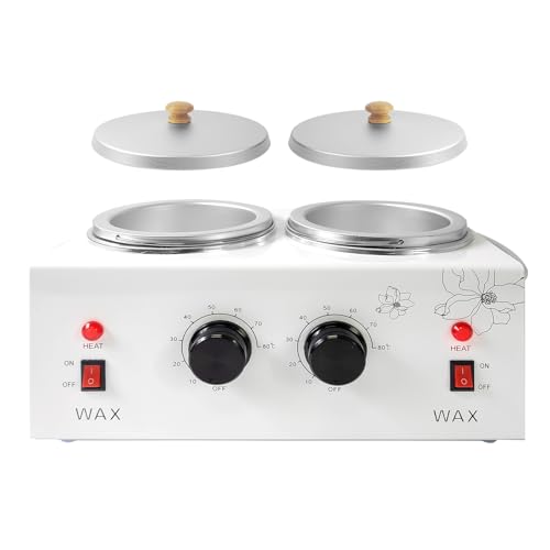 1.2L Double Portable Wax Warmer Machine for Painless Hair Removal, Women Men Professional Wax Heater with Adjustable Temperature Set, 40pcs Sticks
