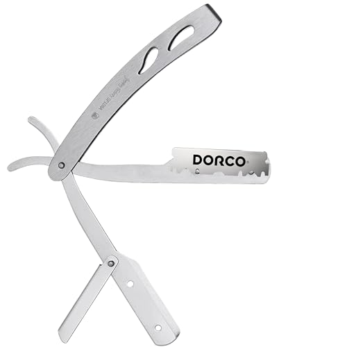 the shave factory Straight Edge Razor Kit (Steel Razor / 200 Dorco Single Edge Razor Blades Red)