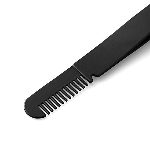 Eyebrow Tweezer with Comb - Tweezer Slant Tip, Professional Stainless Steel Slant Tip Tweezer - The Best Black Precision Eyebrow Tweezers